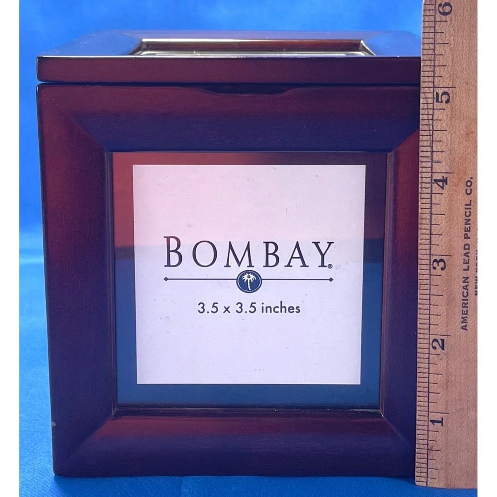 Bombay Co Wood Photo Cube Square Box 5 Glass Sides Hinged Lid 3.5